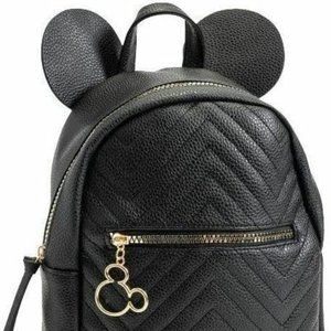 Mickey Mouse Ears Faux Leather Mini Backpack Purse Zippered Black